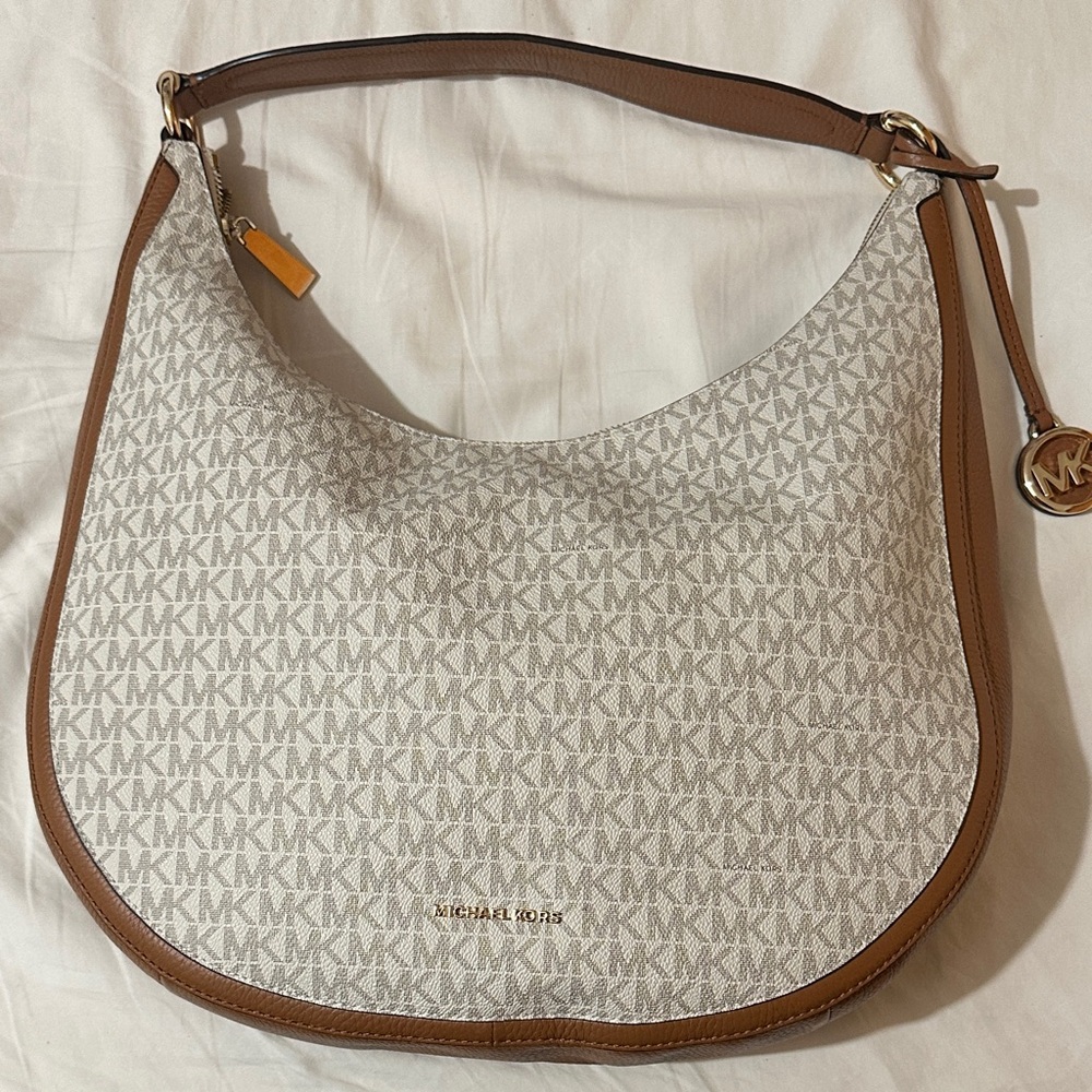 Michael Kors Brown and Cream Signature Hobo Bag